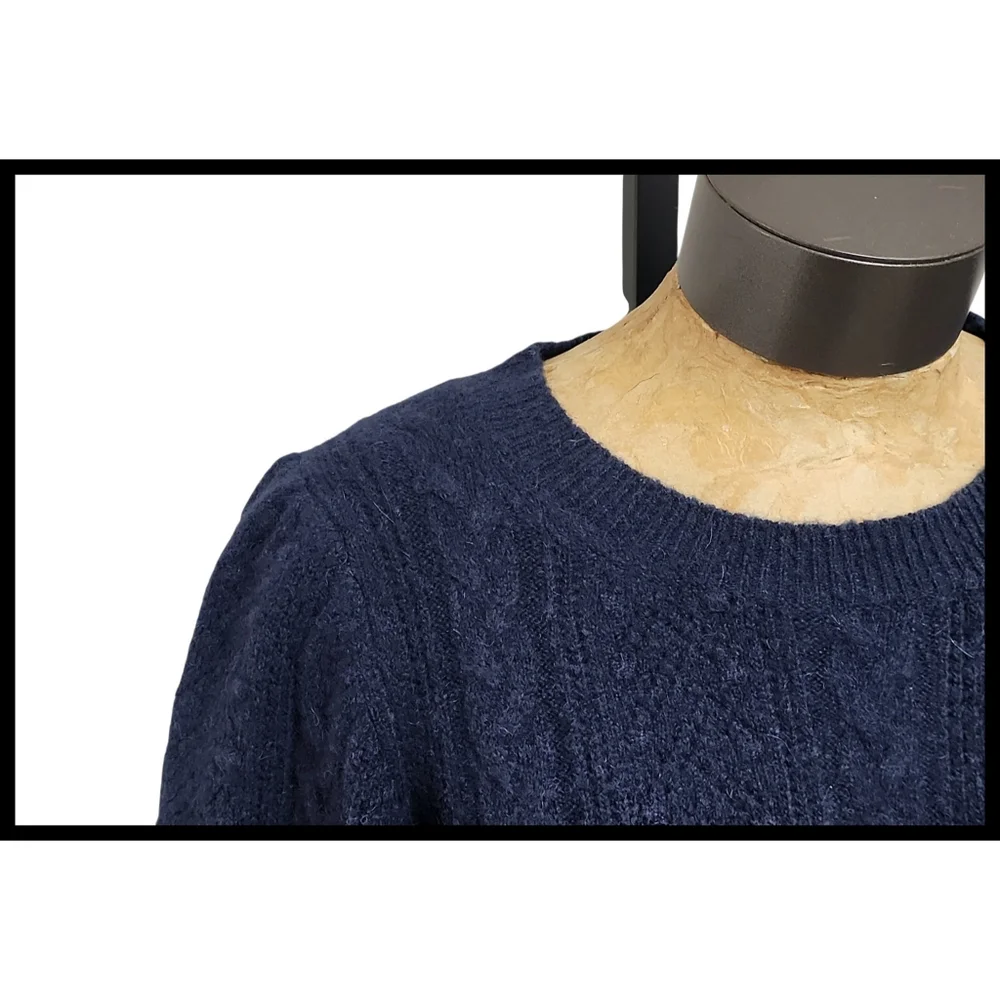 J. Crew Pointelle Cableknit Sweater Wool Alpaca Blend Navy Blue Size Medium